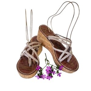 Sam Edelman Suede Strappy Cork Wedge Sandals, Size 9.5